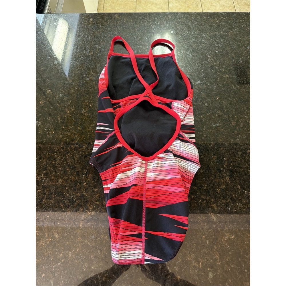 Red Black Speedo Endurance Swimsuit Bathing Suit Size 30 One Piece Swim Team - Picture 2 of 5